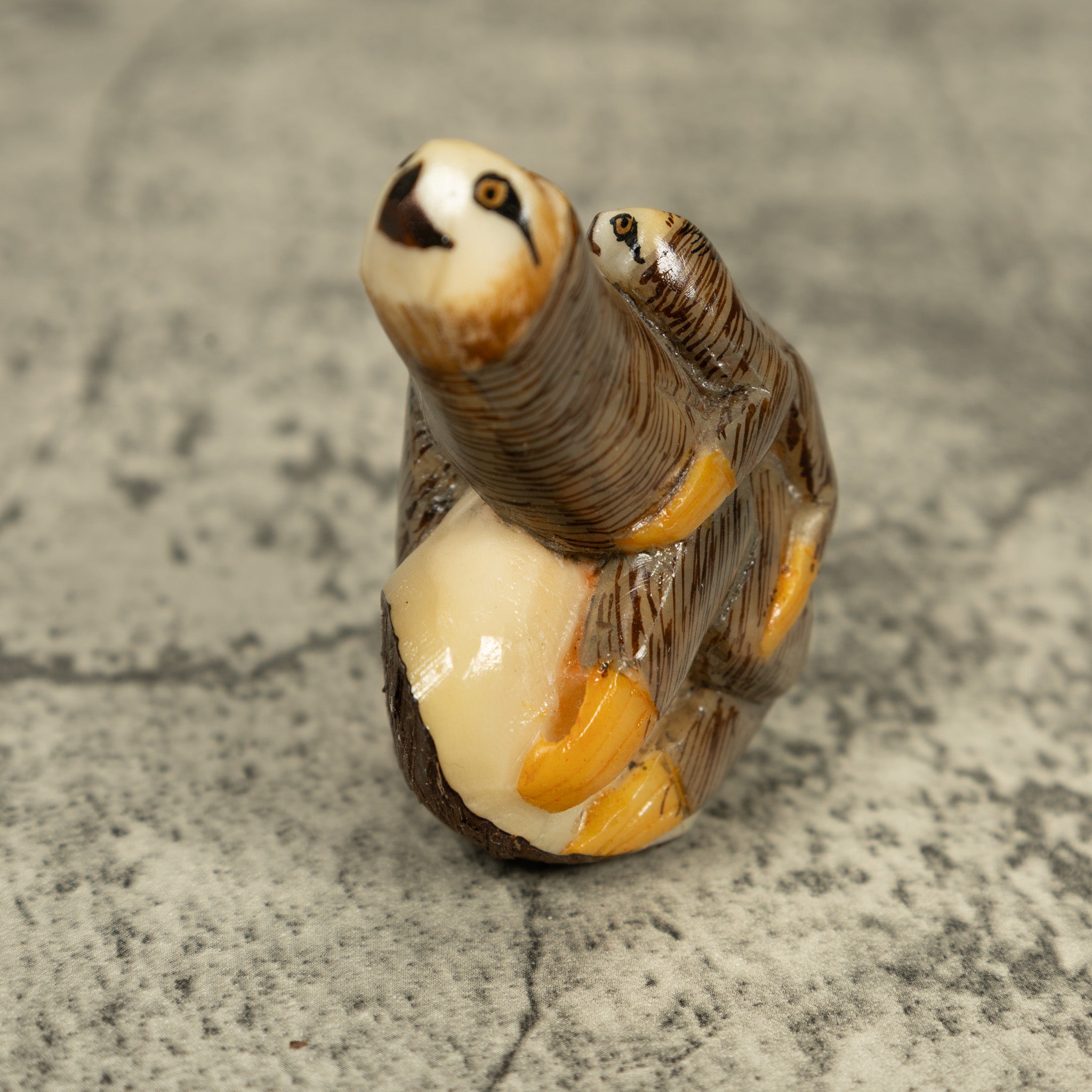 Stupendous Sloth With Cub Tagua Carving