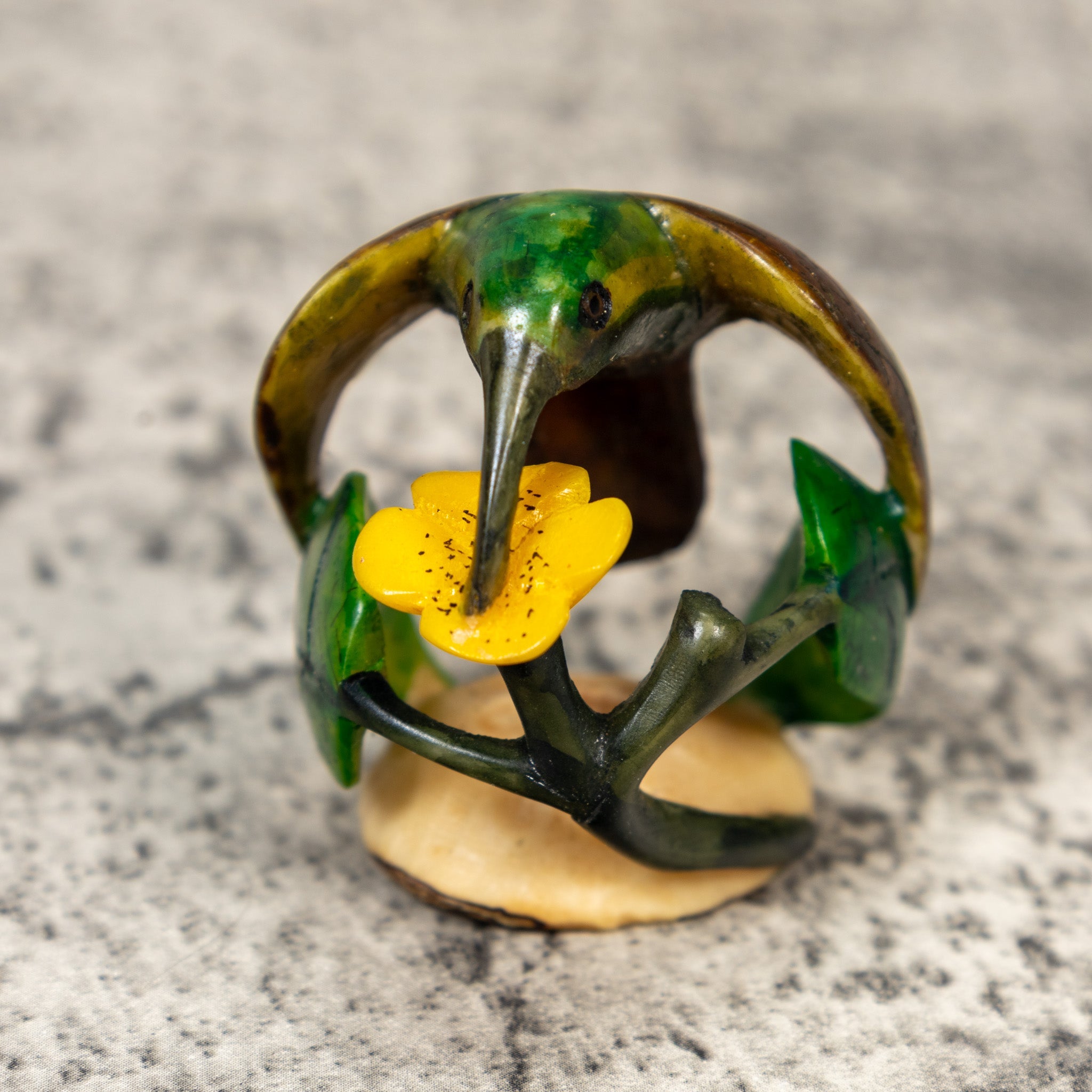 Vintage Green Yellow And Brown Hummingbird Tagua Carving