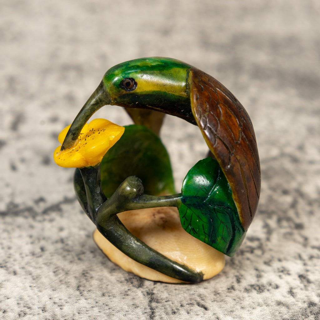 Vintage Green Yellow And Brown Hummingbird Tagua Carving
