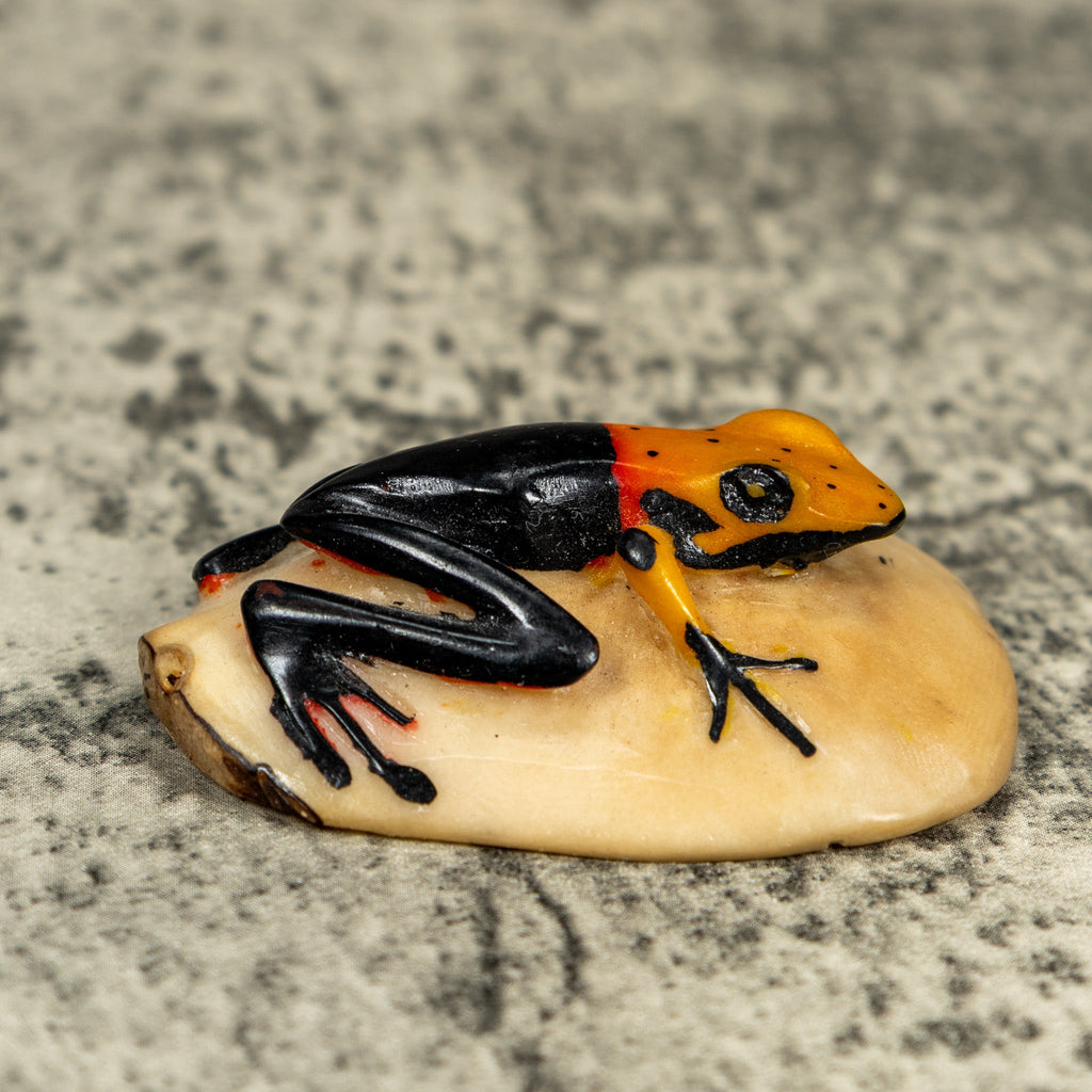 Vintage Black And Orange Poison Dart Frog Tagua Carving