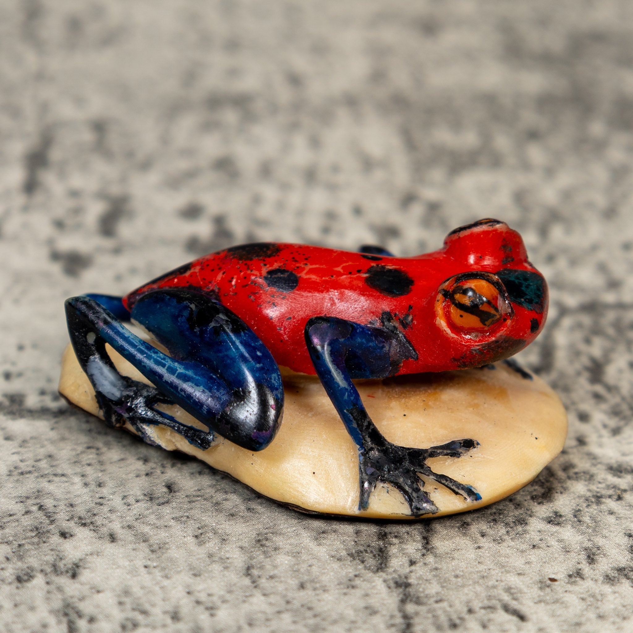 Red Blue And Black Frog Tagua Carving