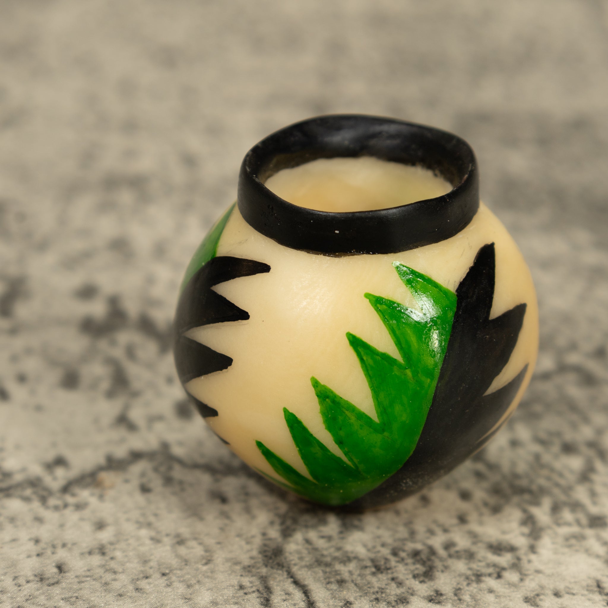 Vintage Etched Green And Black Vase Tagua Carving