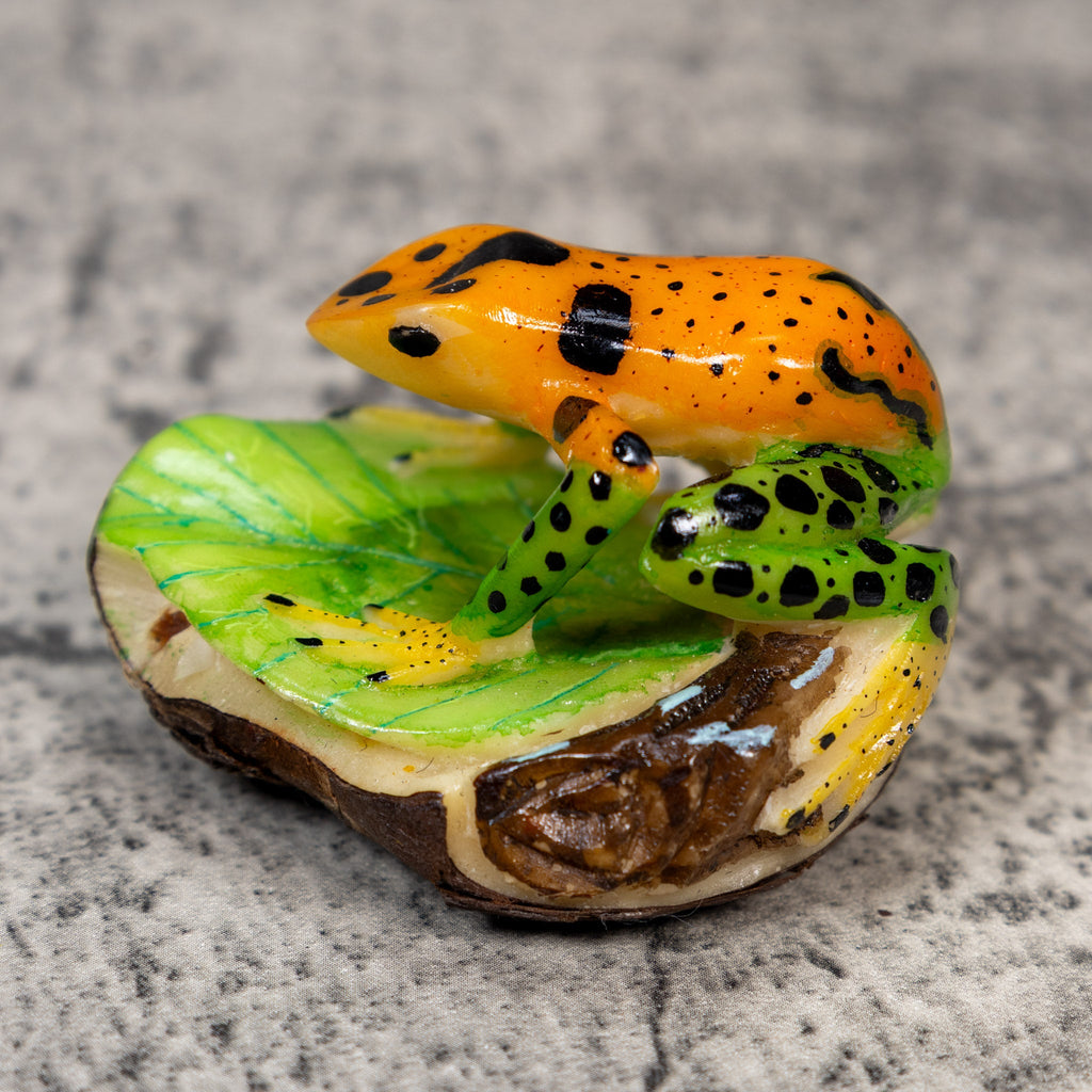 Green Gold And Black Poison Dart Frog Tagua Carving