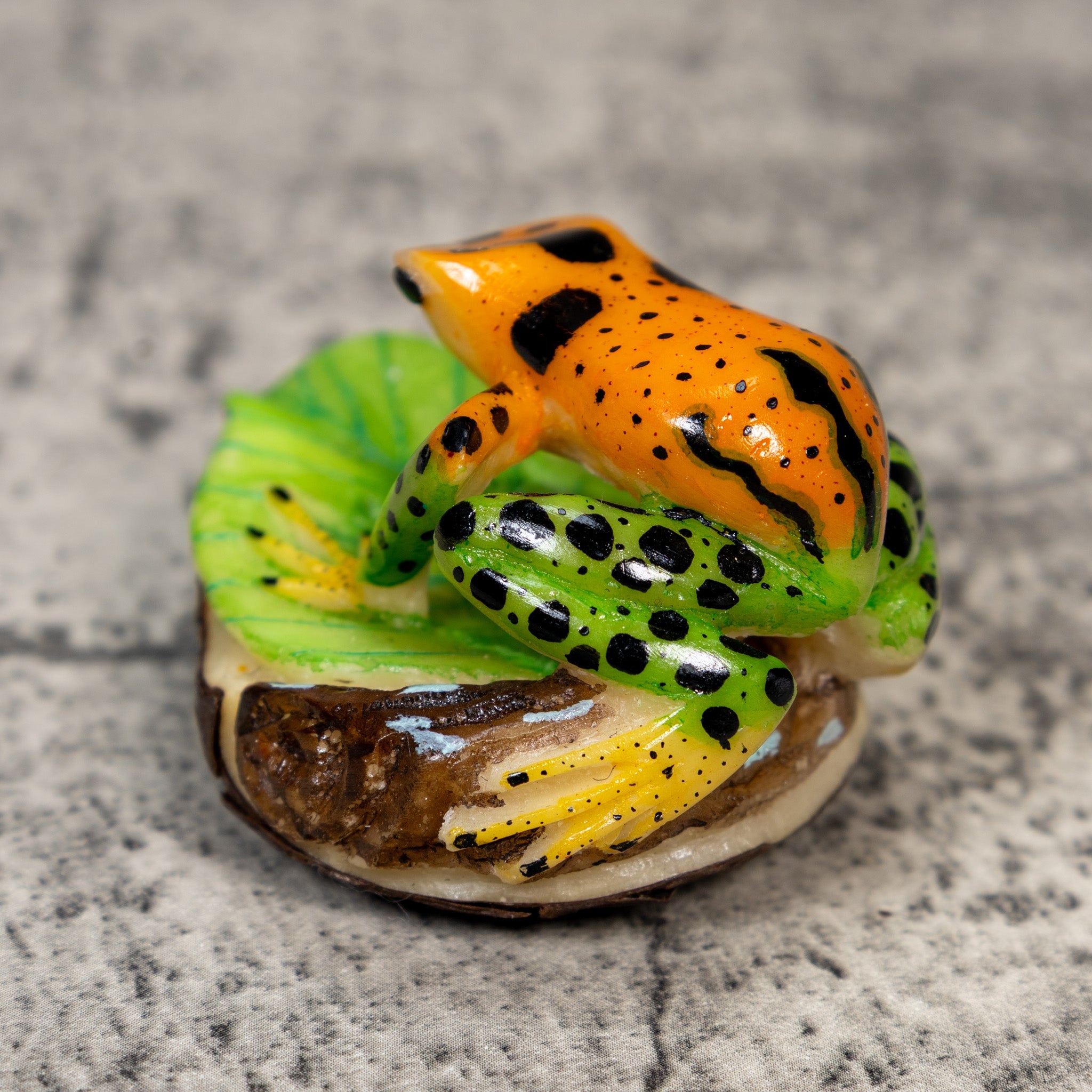 Green Gold And Black Poison Dart Frog Tagua Carving