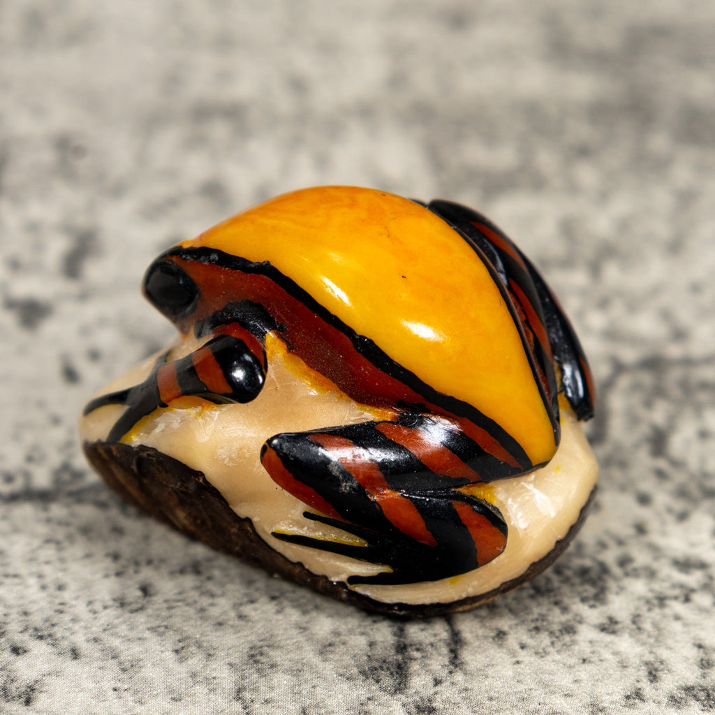 Bronze Orange And Black Poison Dart Frog Tagua Carving