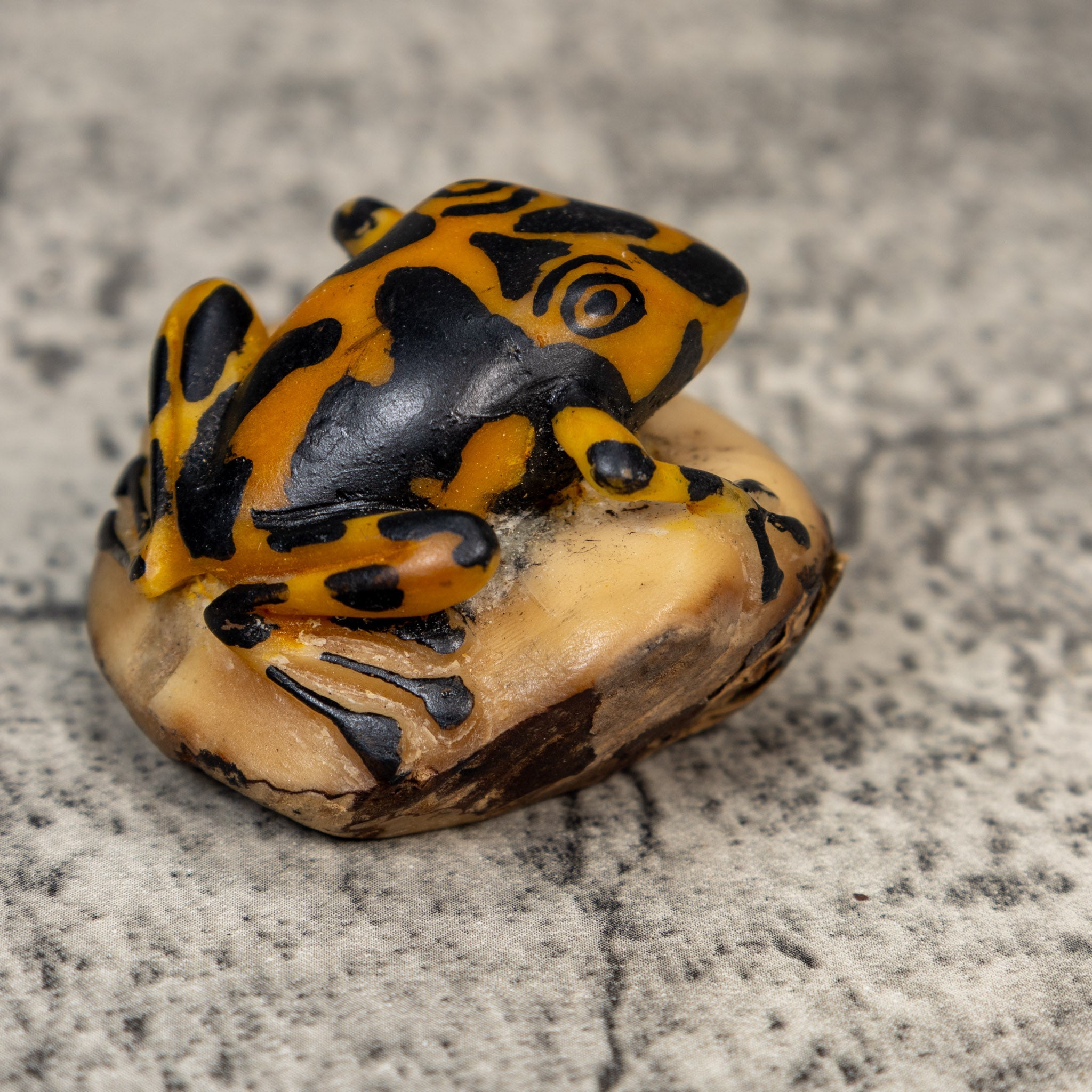 Vintage Black And Gold Frog Tagua Carving
