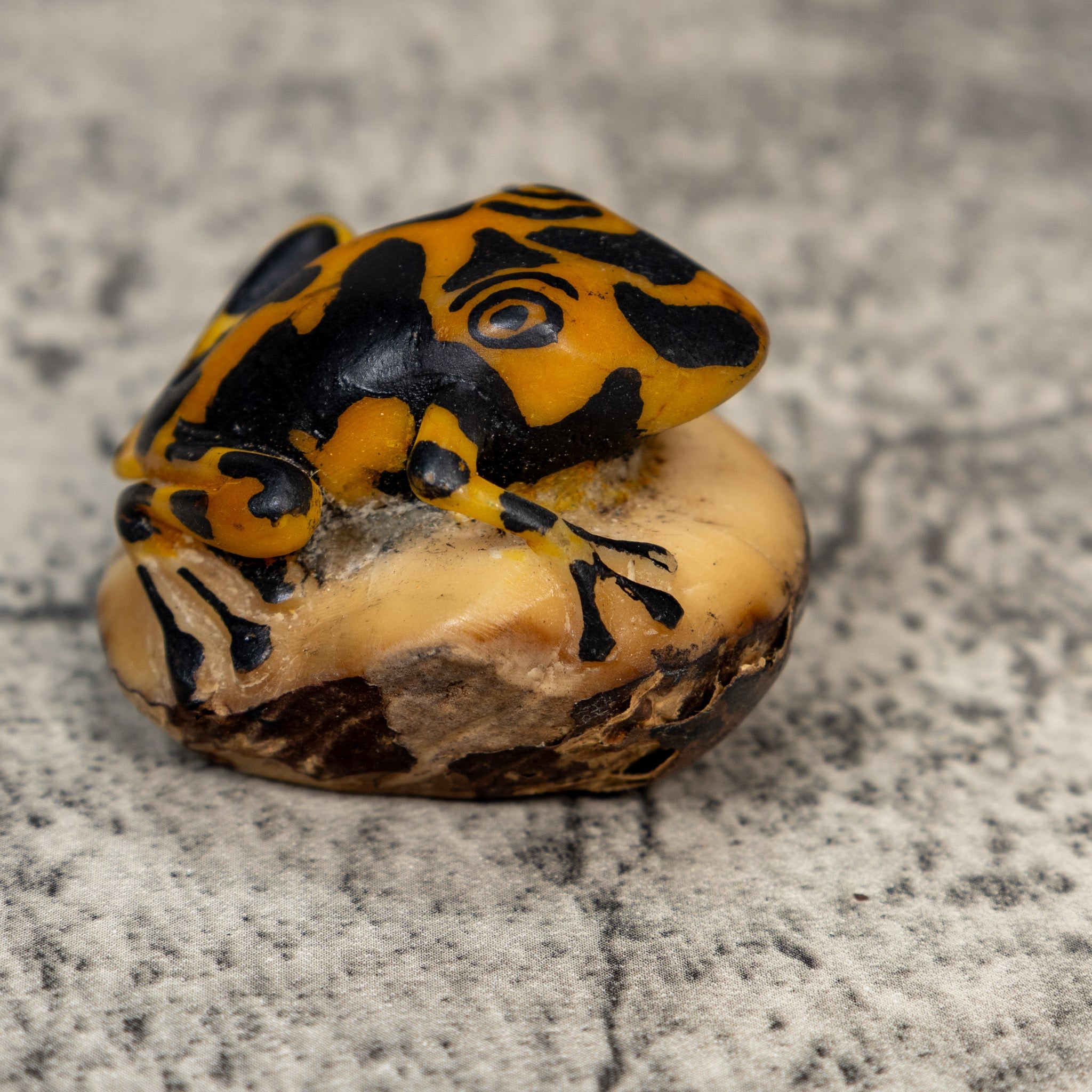Vintage Black And Gold Frog Tagua Carving