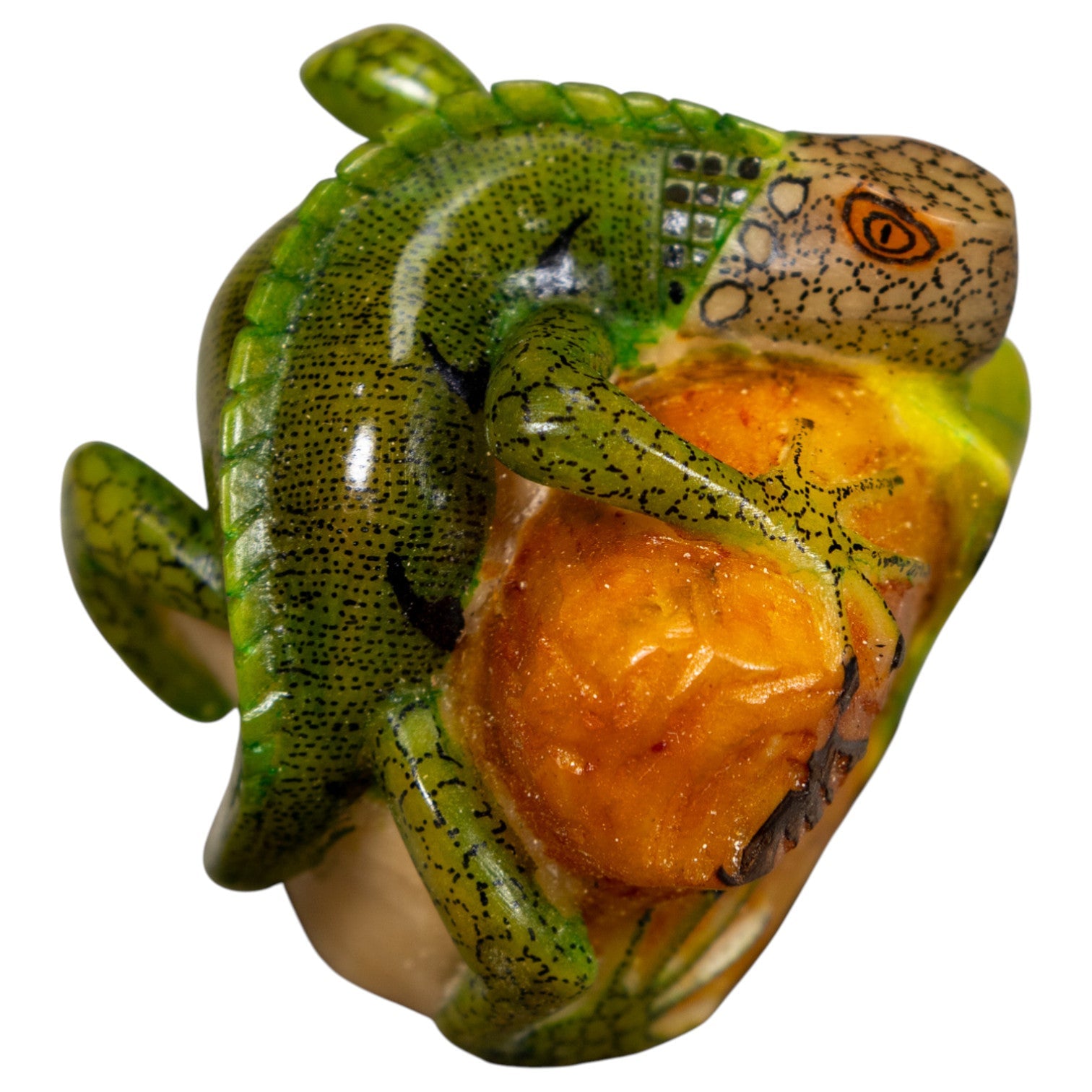 Pedestal Green Iguana Lizard Tagua Carving