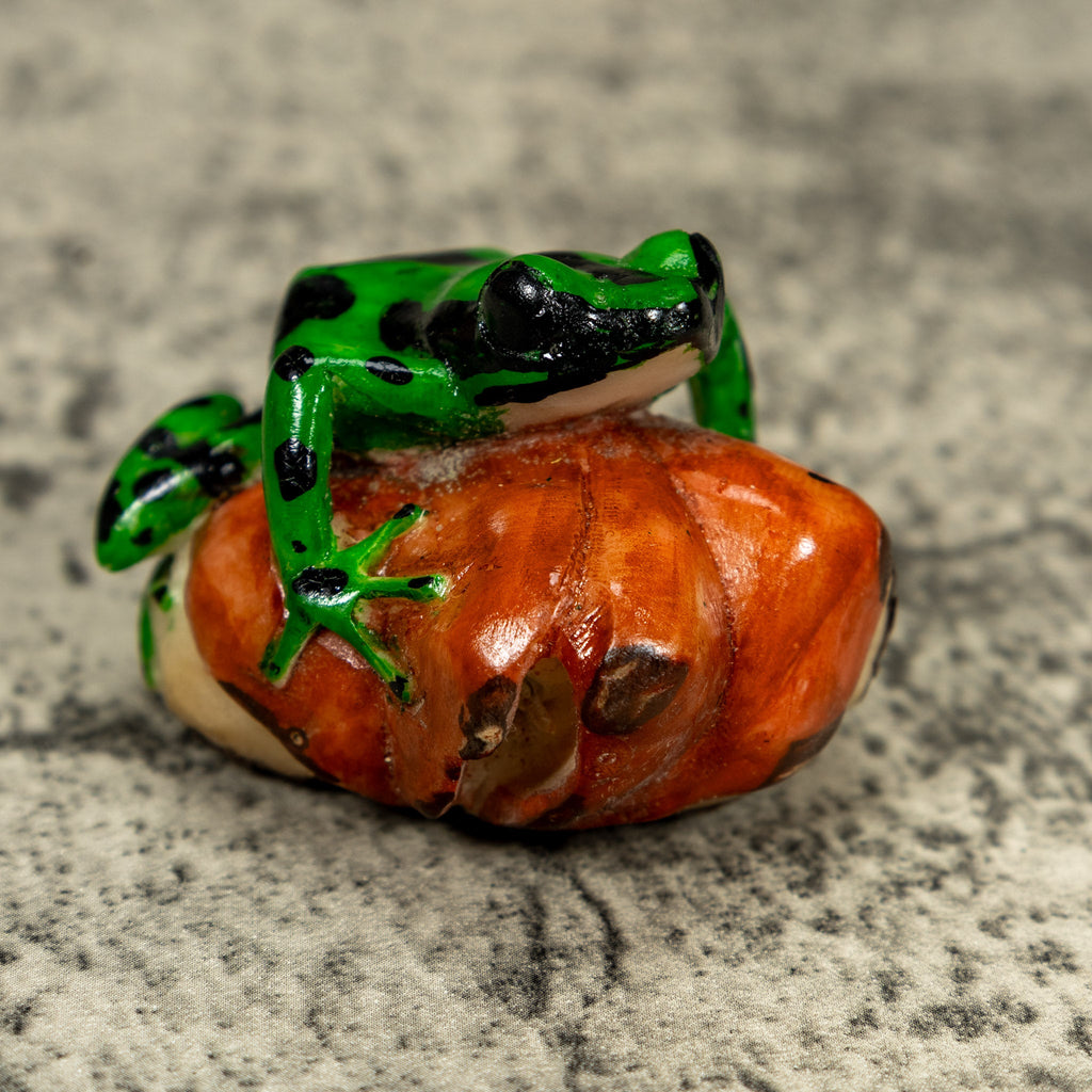 Green And Black Poison Dart Frog Tagua Carving