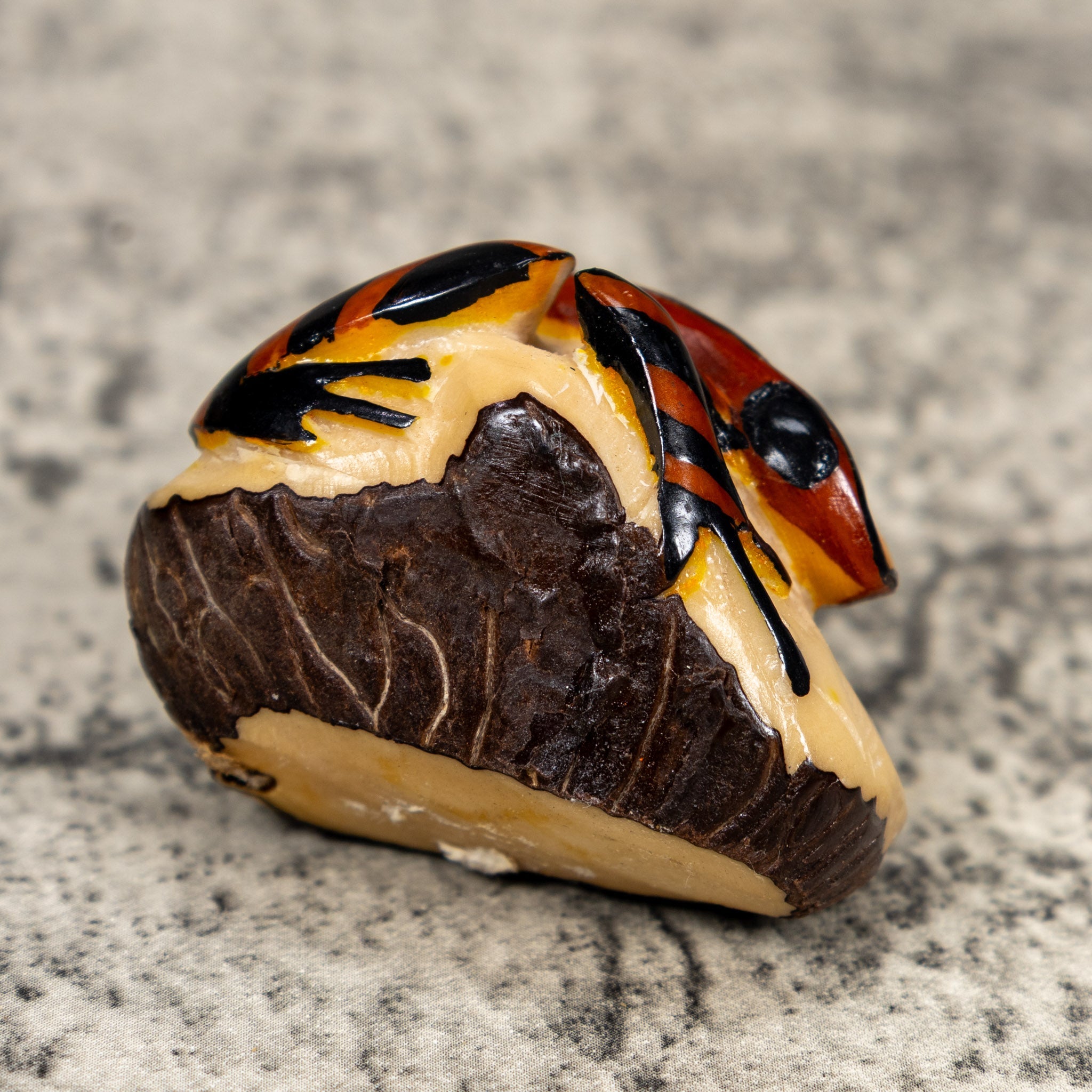 Bronze Orange And Black Poison Dart Frog Tagua Carving