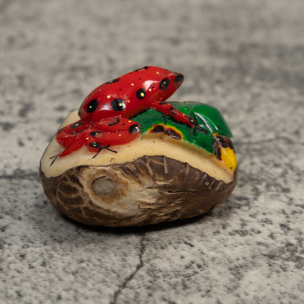 Red And Black Poison Dart Frog Tagua Carving