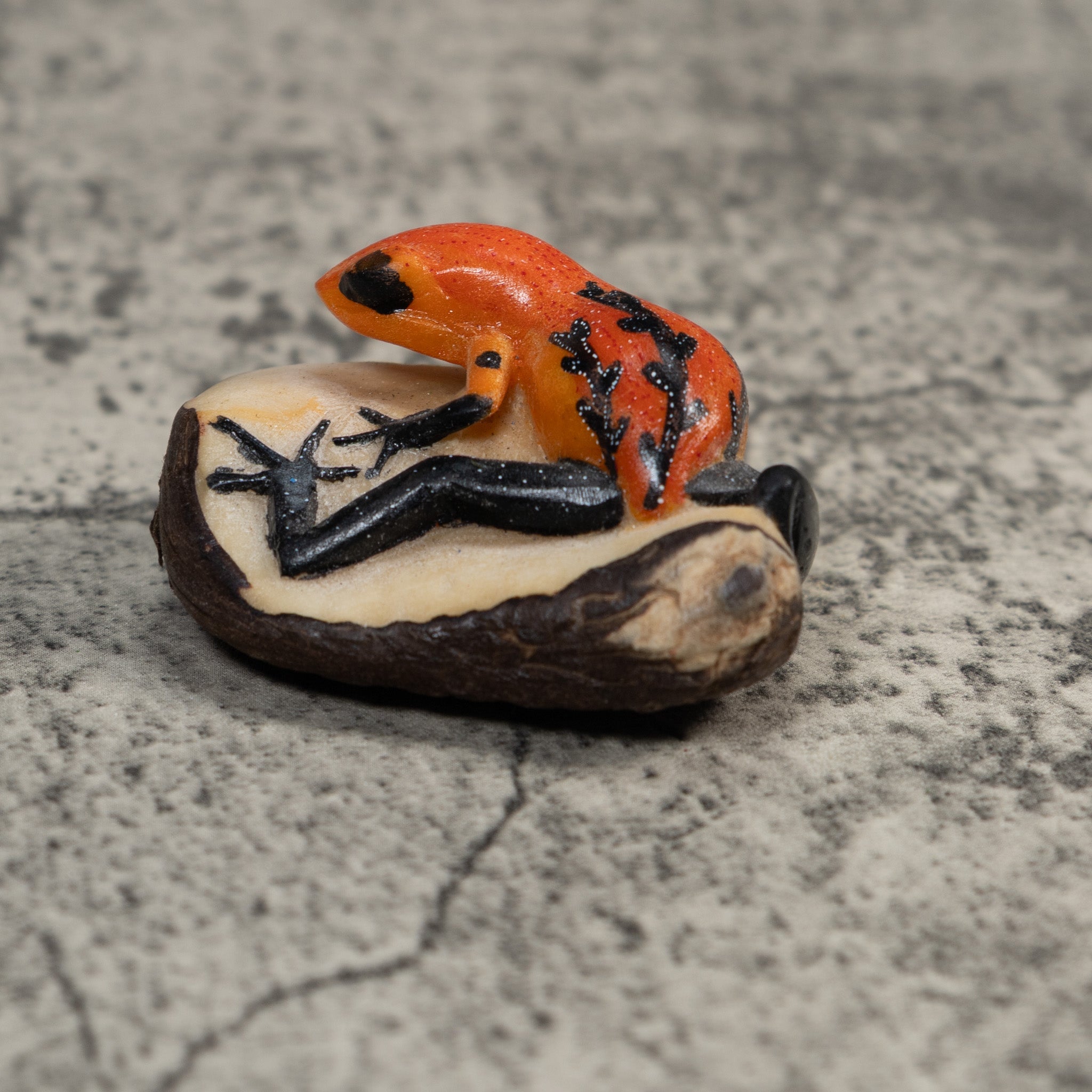 Black And Orange Poison Dart Frog Tagua Carving