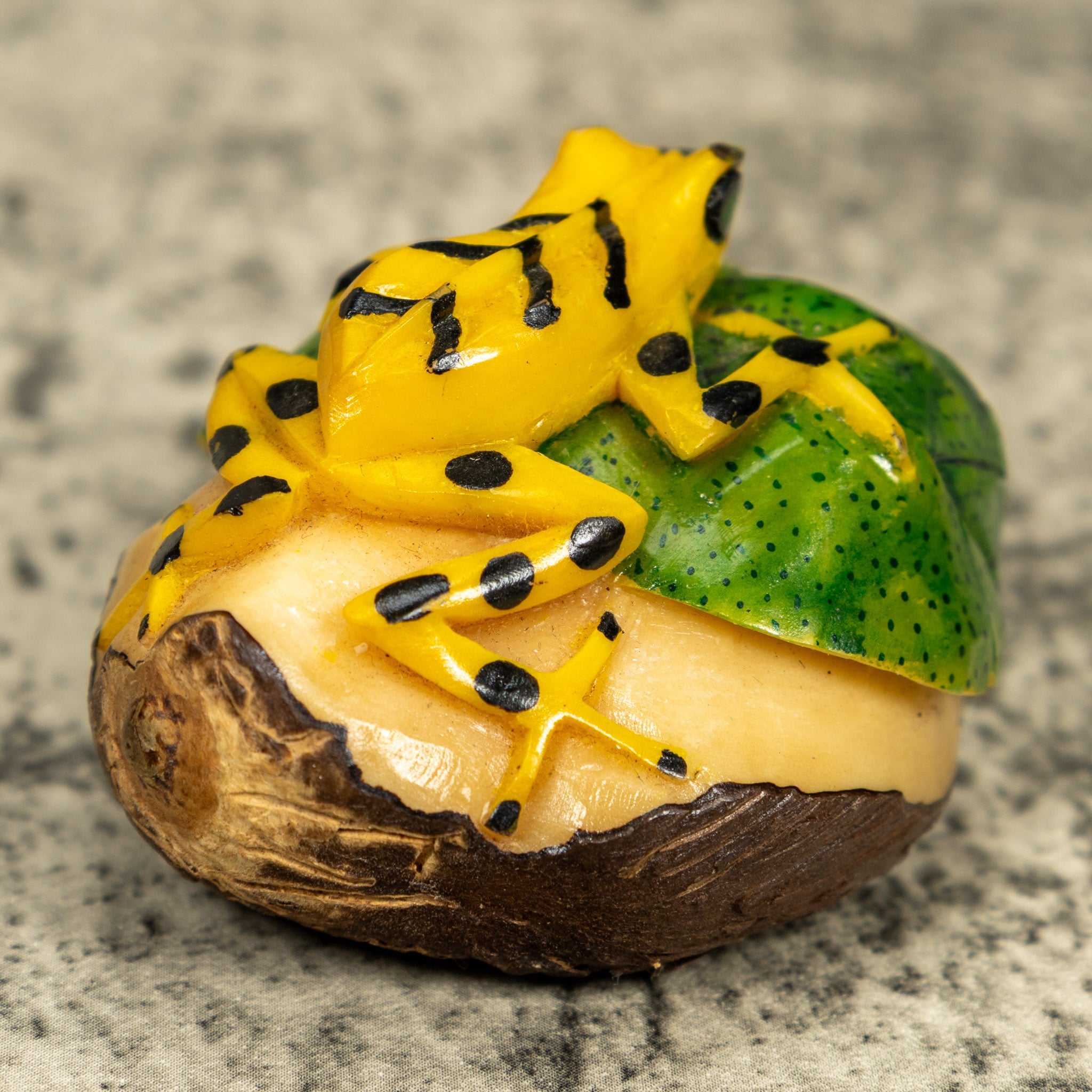 Golden Frog On Leaf Frog Tagua Carving