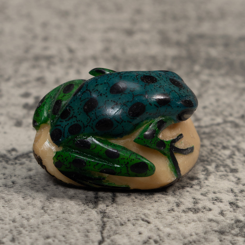 Vintage Blue And Black Rainforest Frog Tagua Carving