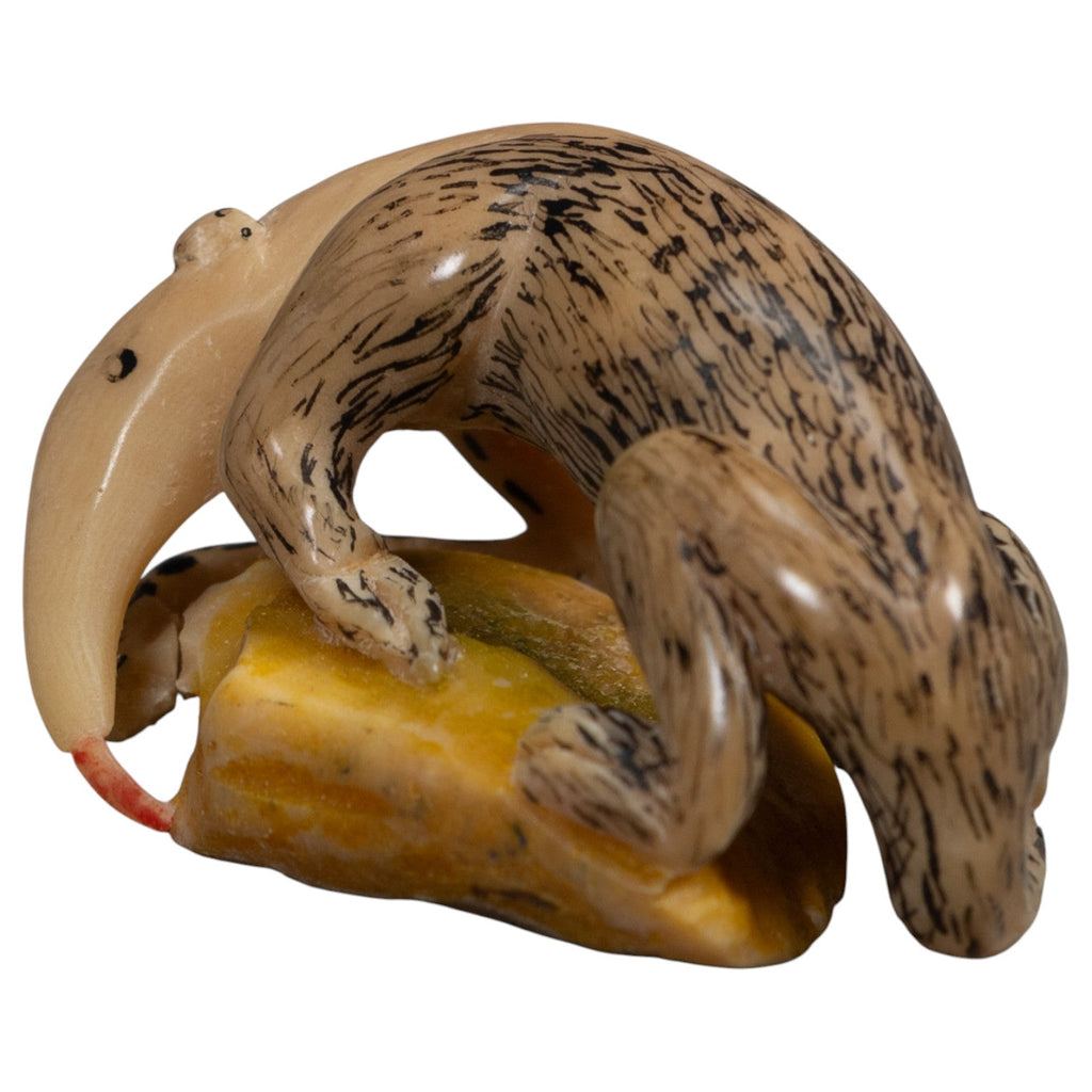 Vintage White And Black Anteater Tagua Carving
