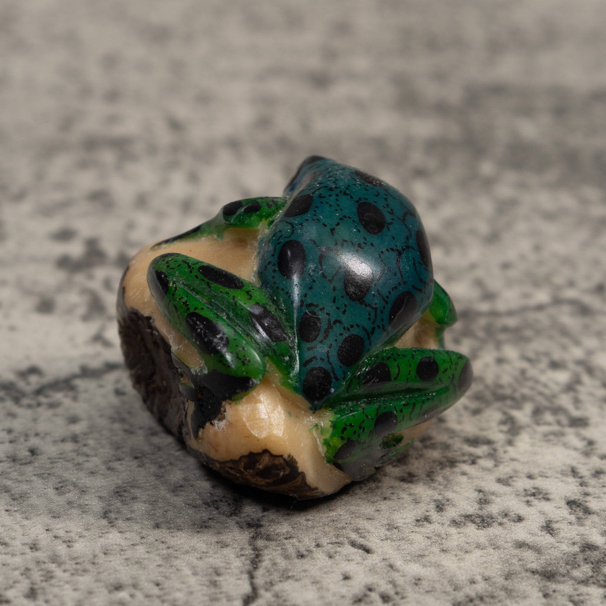 Vintage Blue And Black Rainforest Frog Tagua Carving