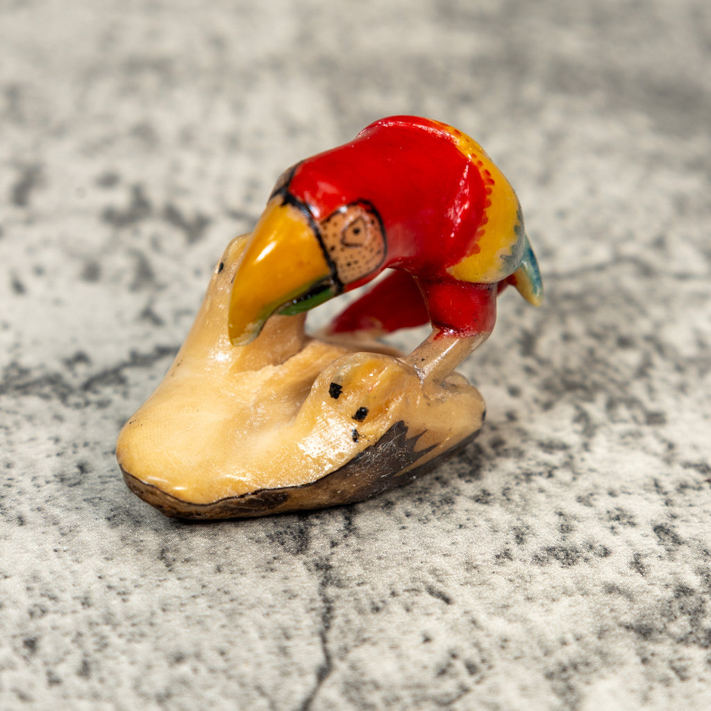 Vintage Red Yellow And Blue Parrot Macaw Tagua Carving