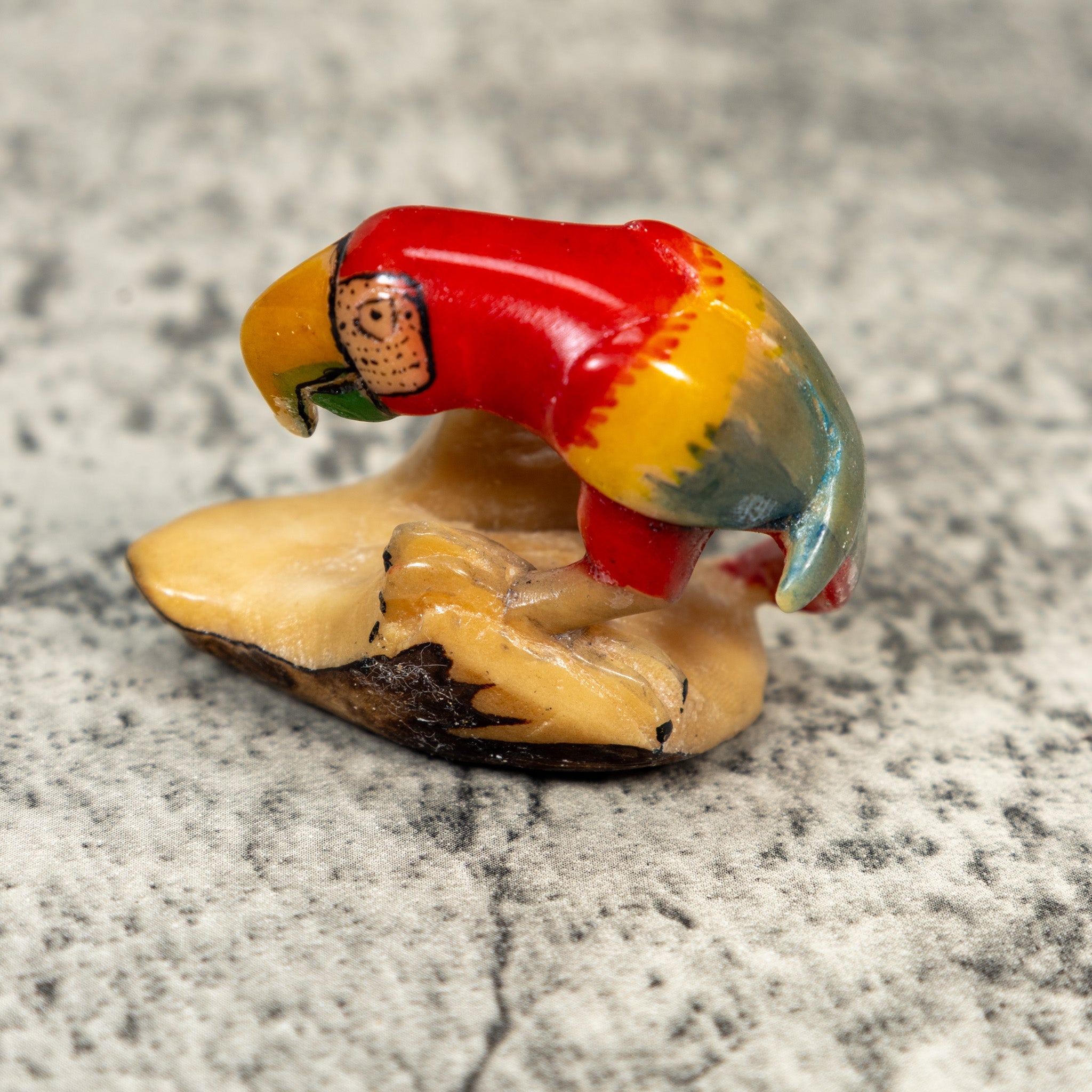 Vintage Red Yellow And Blue Parrot Macaw Tagua Carving