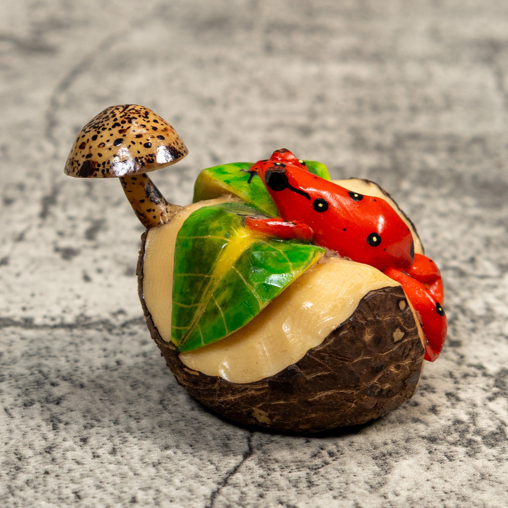 Poison Dart Frog With Mushroom Tagua Carving
