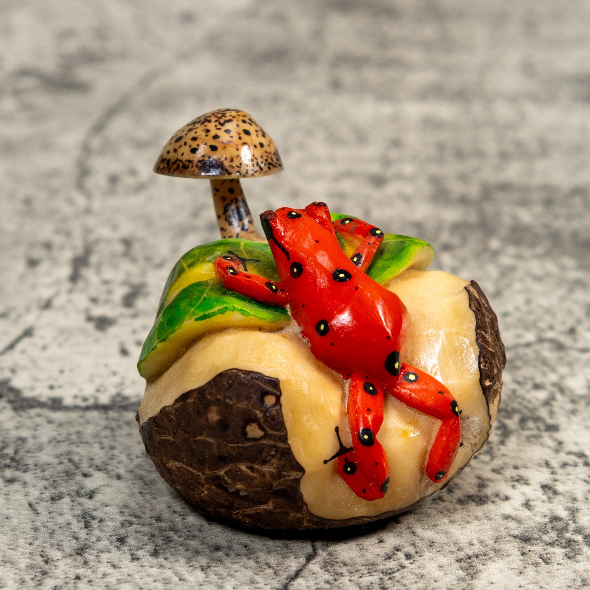 Poison Dart Frog With Mushroom Tagua Carving