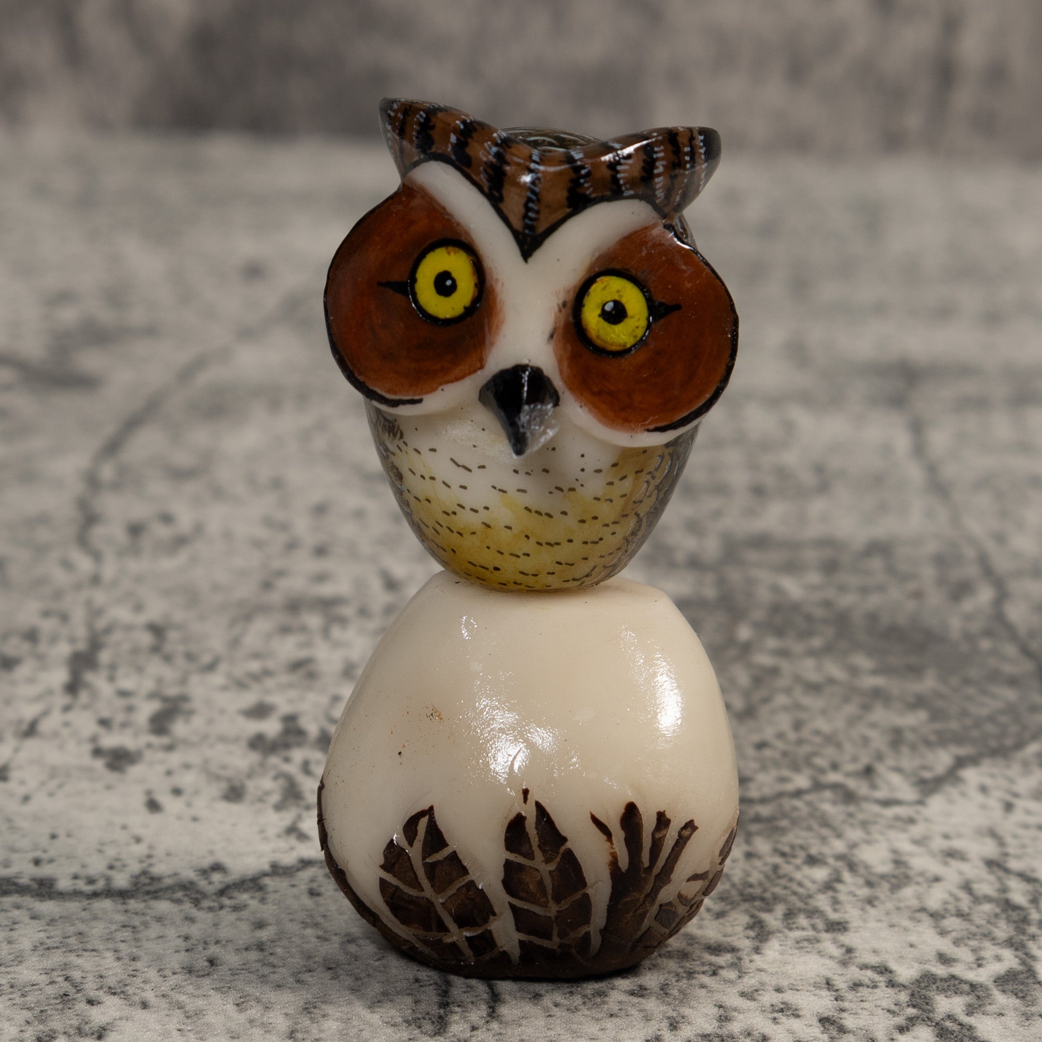 Owl Bird On Pedestal Tagua Carving