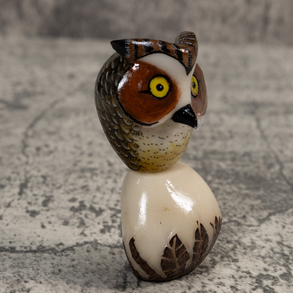 Owl Bird On Pedestal Tagua Carving