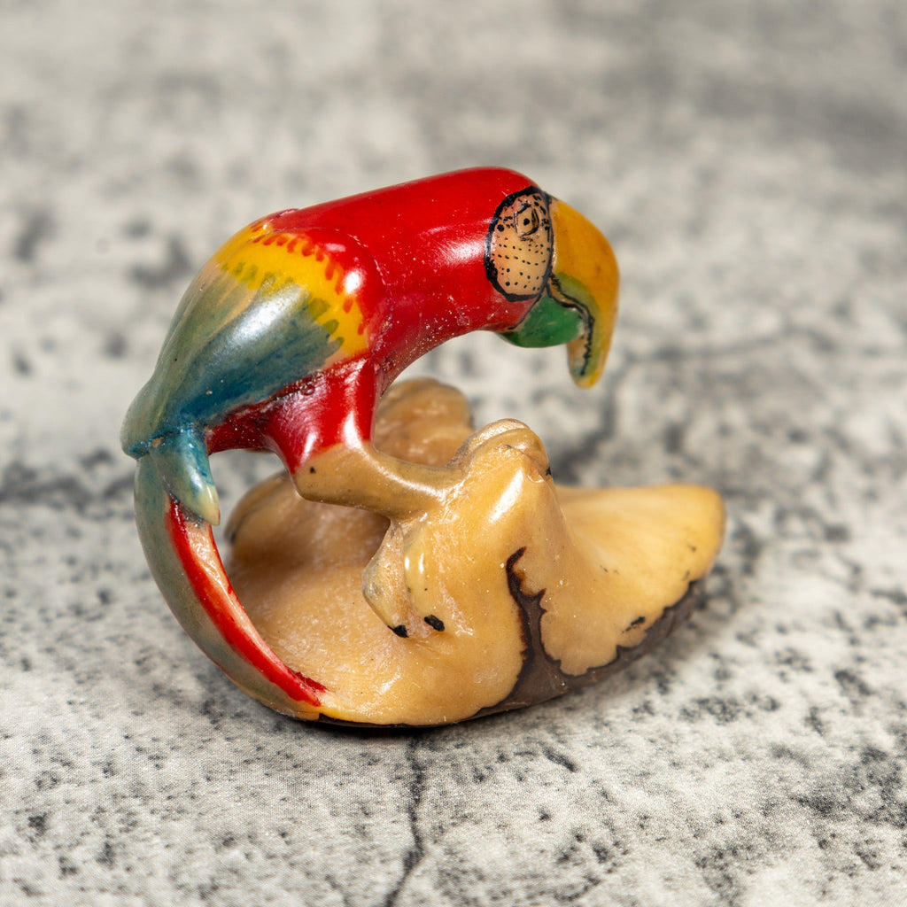 Vintage Red Yellow And Blue Parrot Macaw Tagua Carving