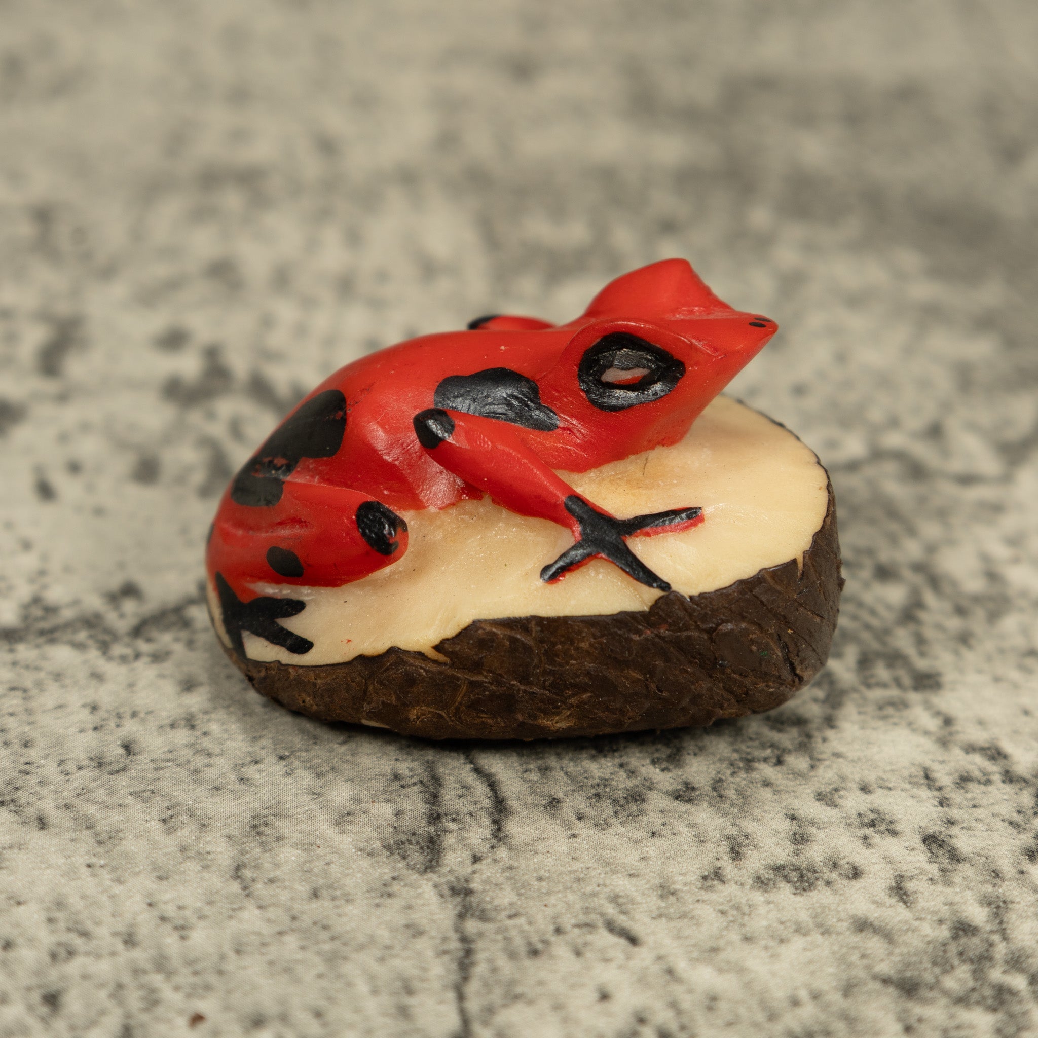 Vintage Red And Black Poison Dart Frog Tagua Carving