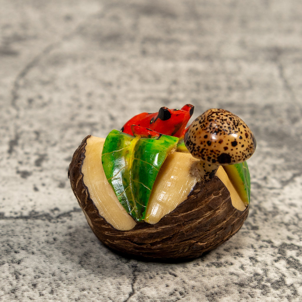 Poison Dart Frog With Mushroom Tagua Carving