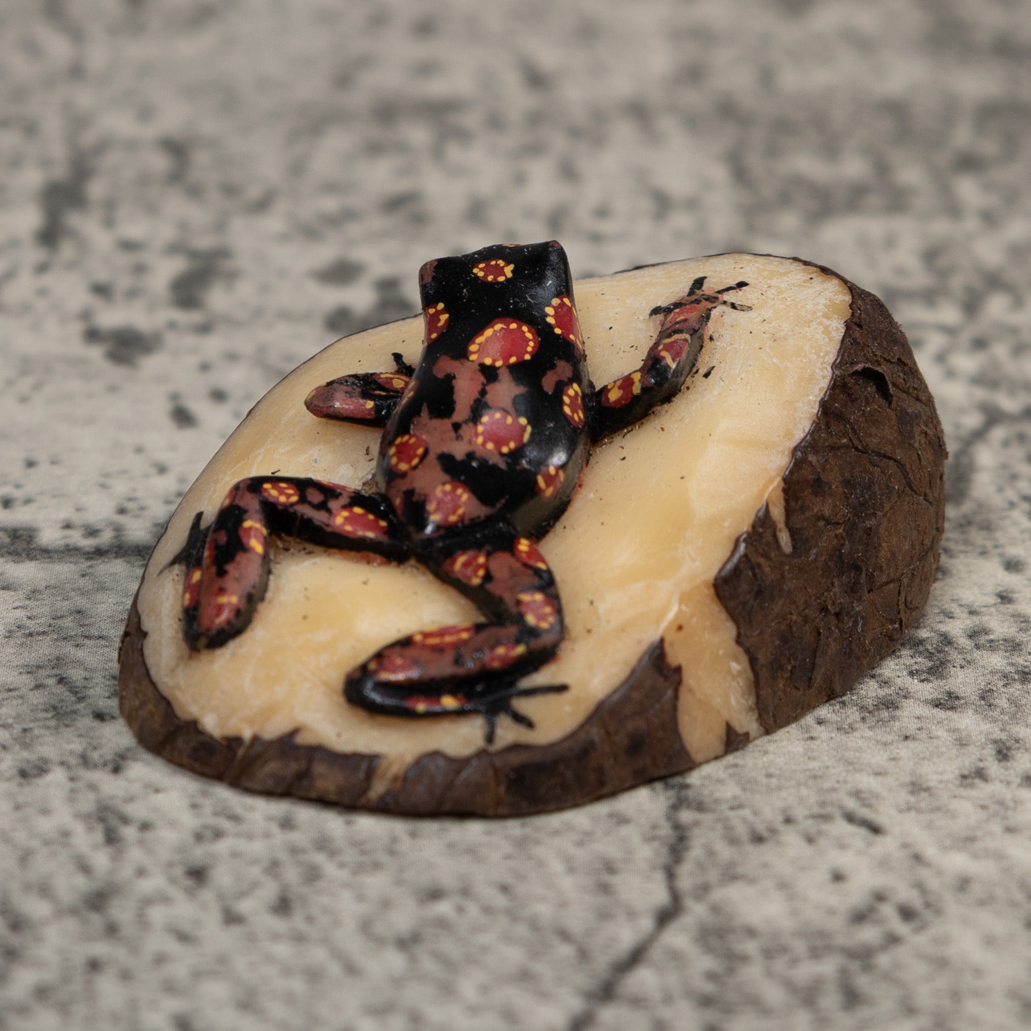 Black Red And Yellow Frog Tagua Carving