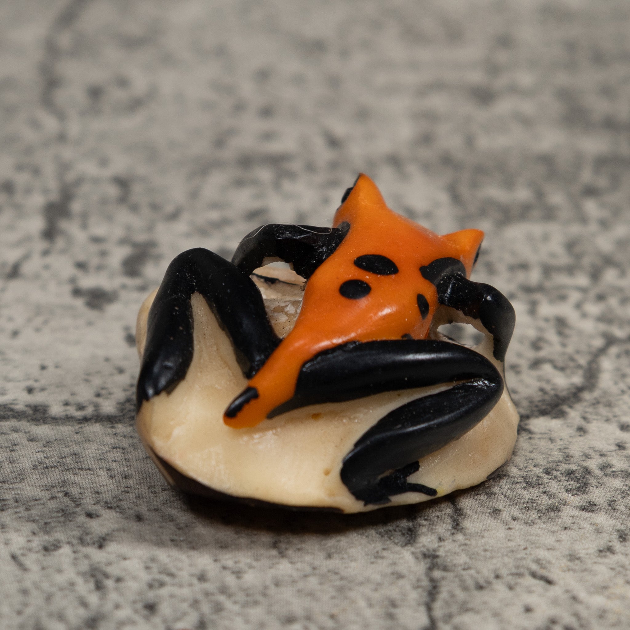 Vintage Orange And Black Frog Tagua Carving