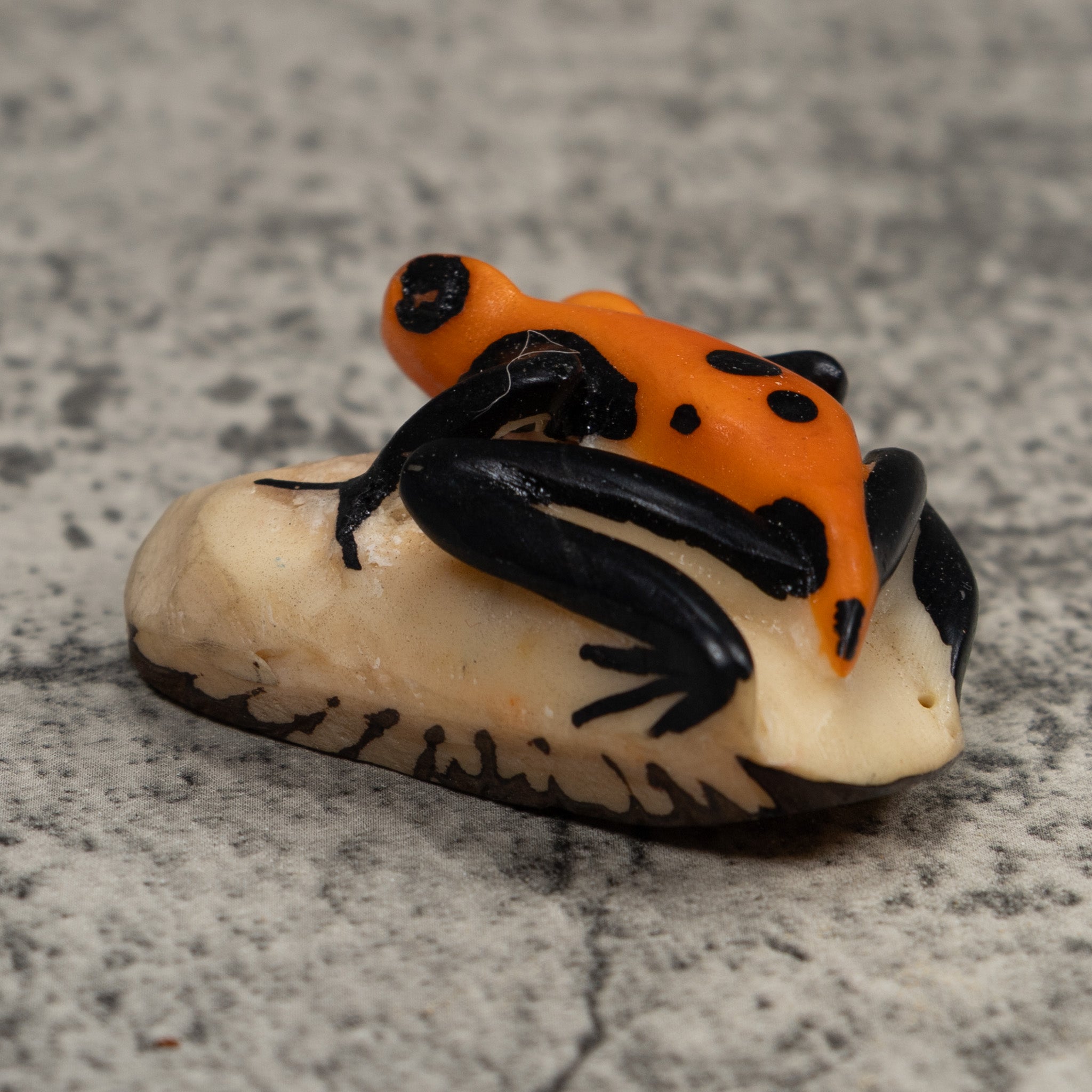 Vintage Orange And Black Frog Tagua Carving