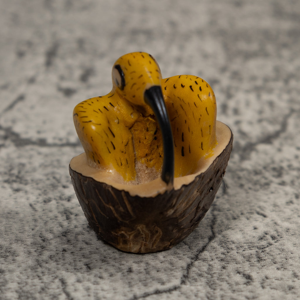 Vintage Black And Yellow Hummingbird Tagua Carving