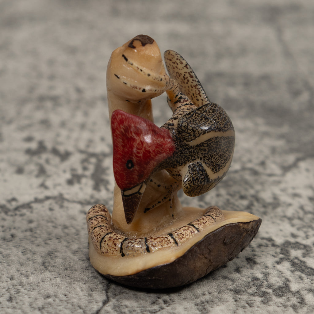 Woodpecker Bird And Caterpillar Tagua Carving