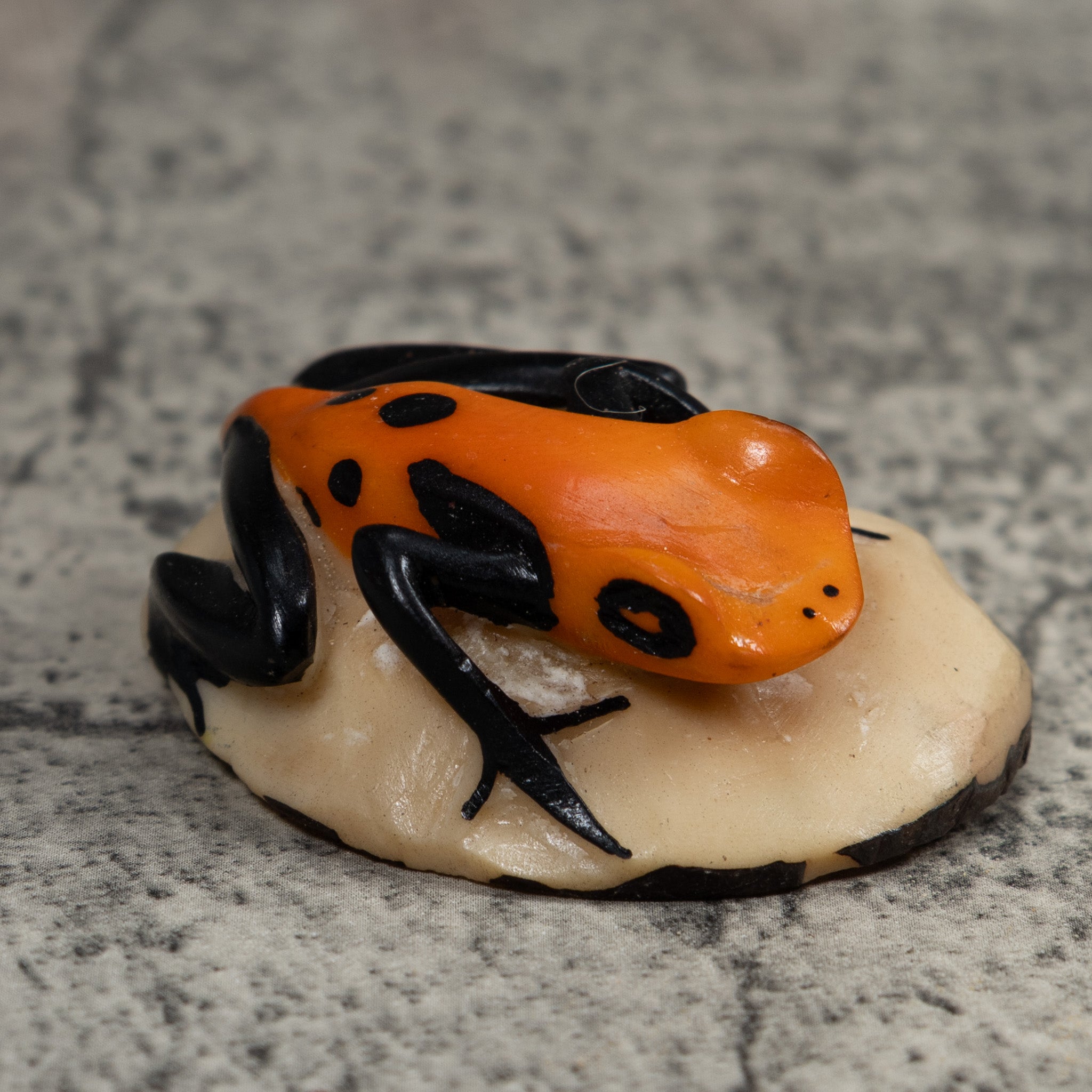 Vintage Orange And Black Frog Tagua Carving