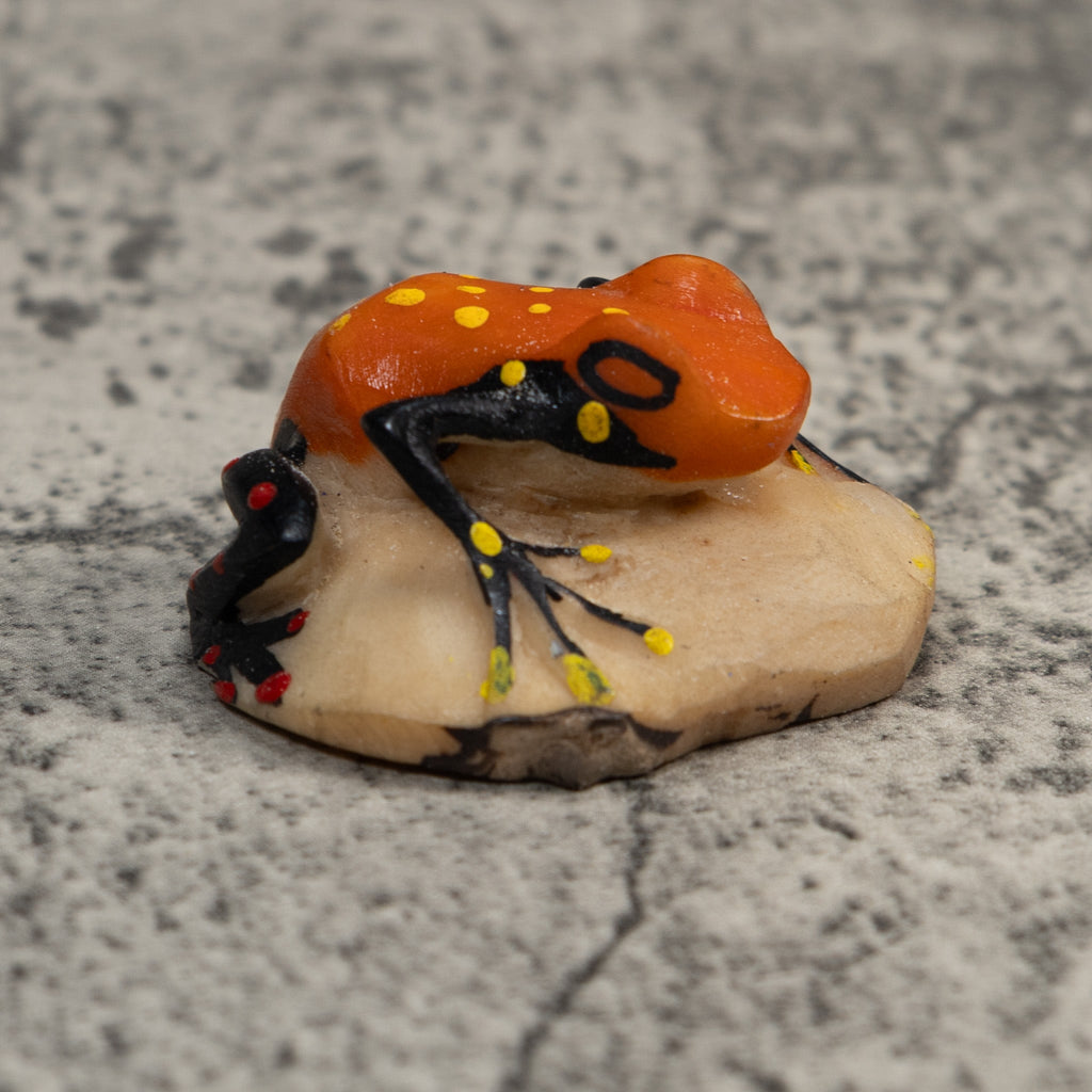 Vintage Black Orange And Yellow Frog Tagua Carving