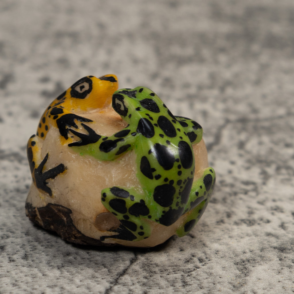Double Vintage Black Gold And Green Frog Tagua Carving