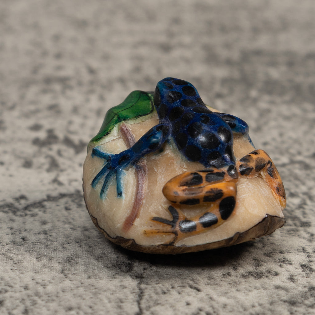 Vintage Black Gold And Green Frog Tagua Carving