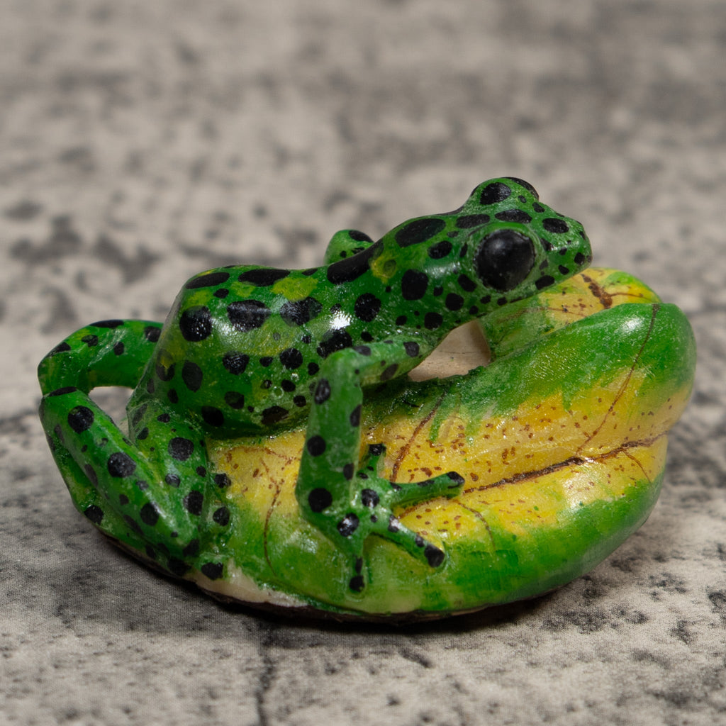 Green And Black Poison Dart Frog Tagua Carving