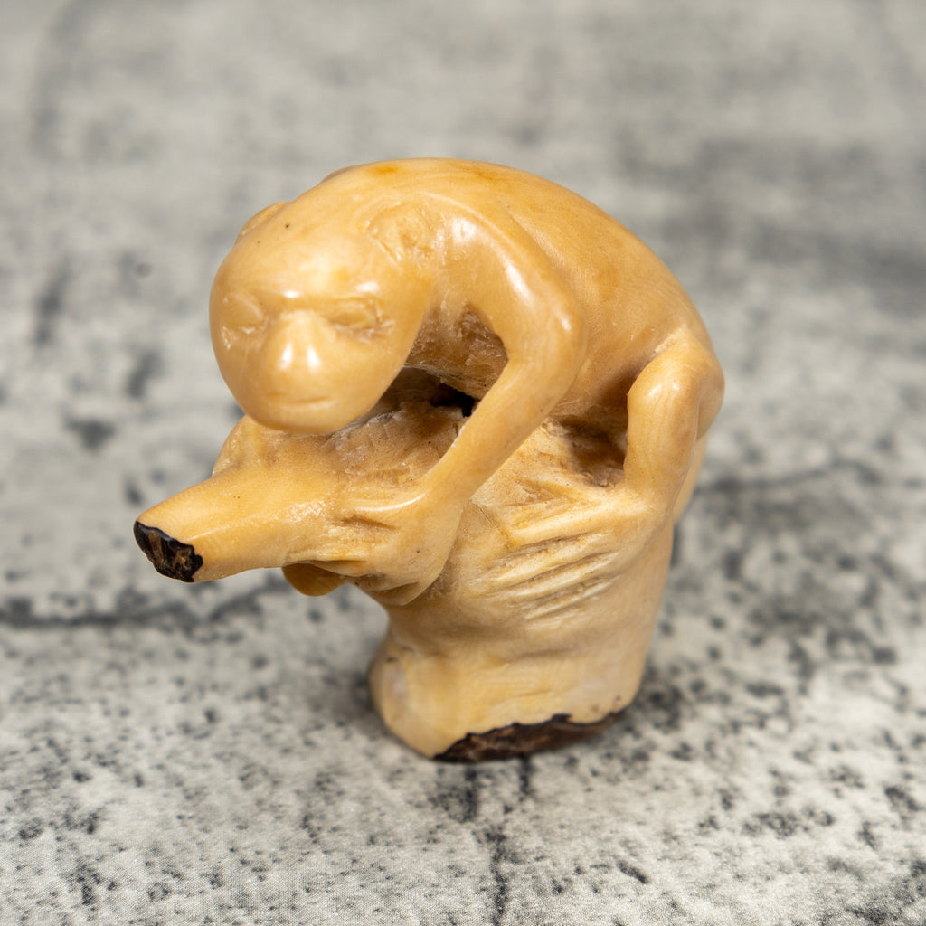 Vintage Natural White And Dyed Monkey Tagua Carving