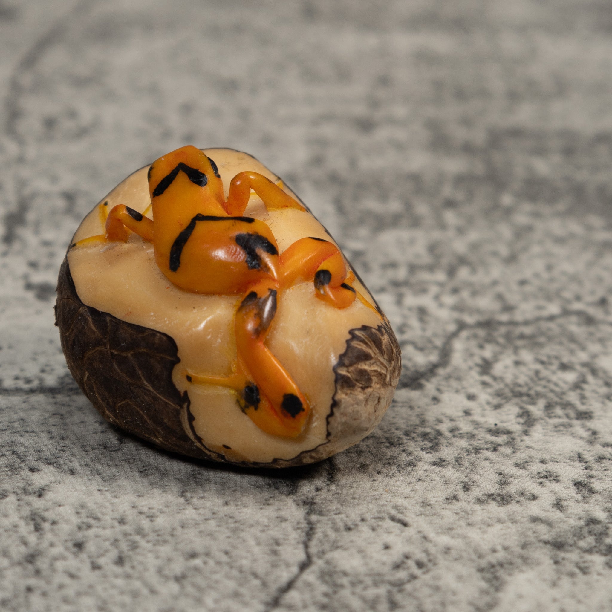 Vintage Black And Golden Frog Tagua Carving