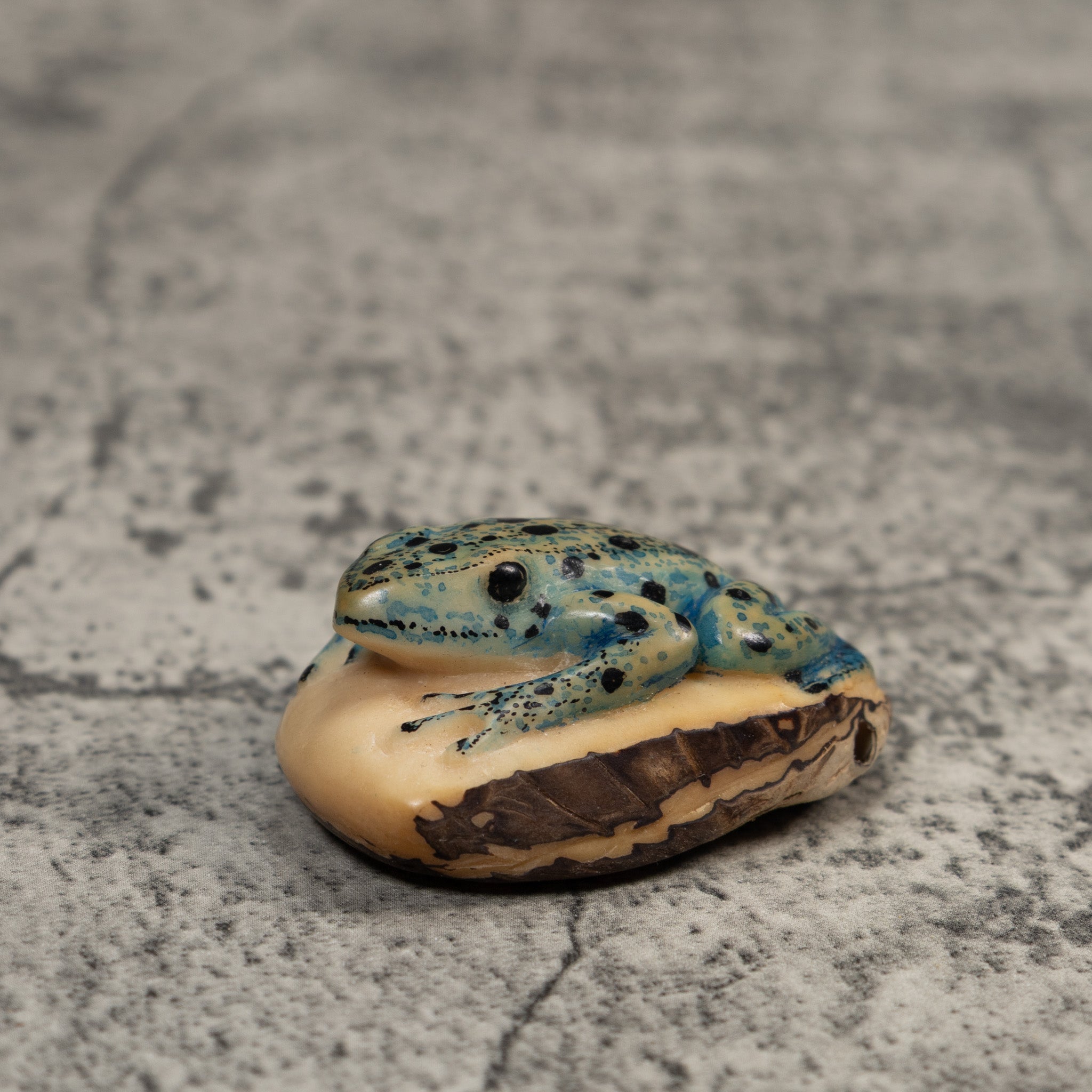 Vintage Black And Blue Frog Tagua Carving