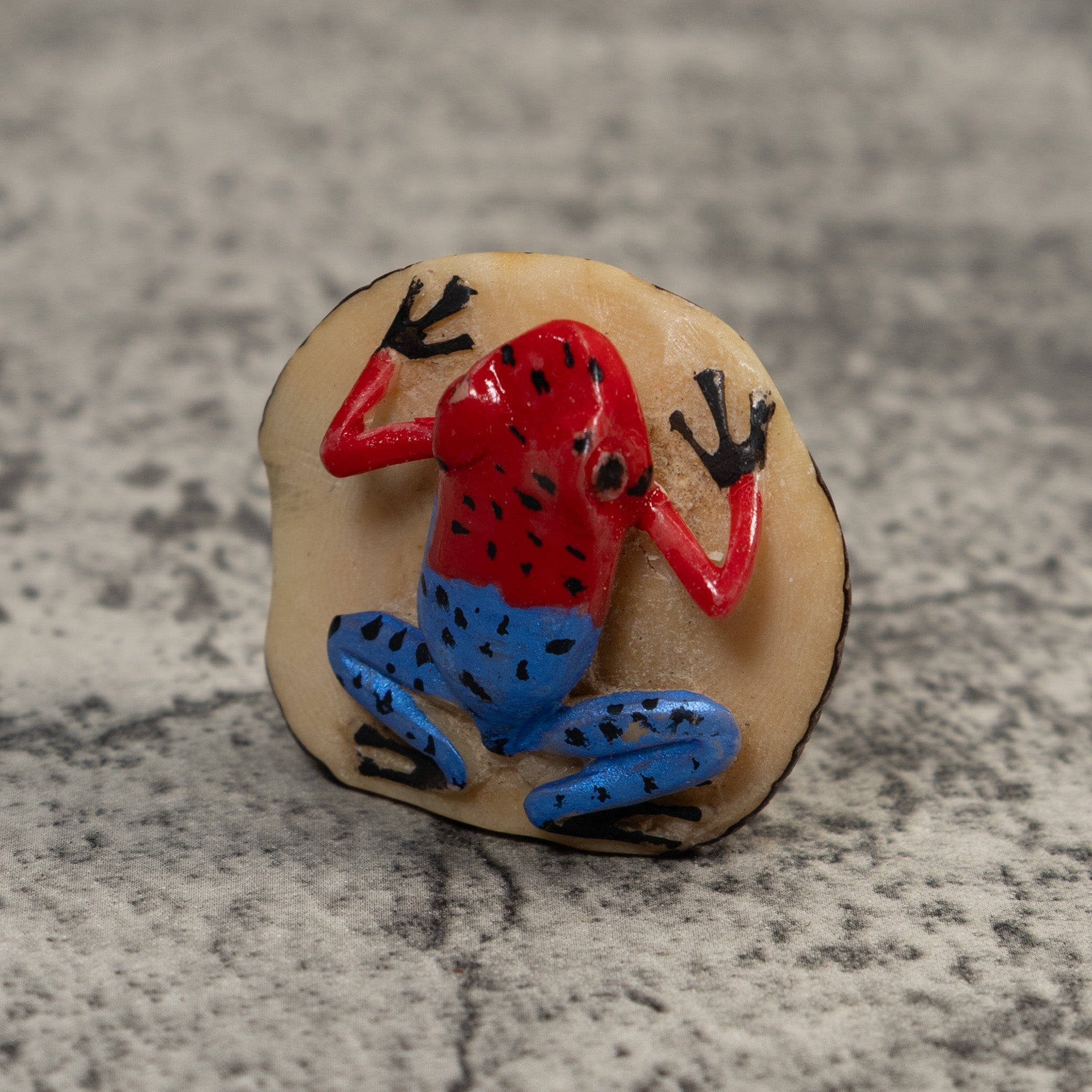 Double Red Blue And Black Poison Dart Frog Tagua Carving
