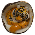 Orange And Black Bengal Tiger in Cave Tagua Carving