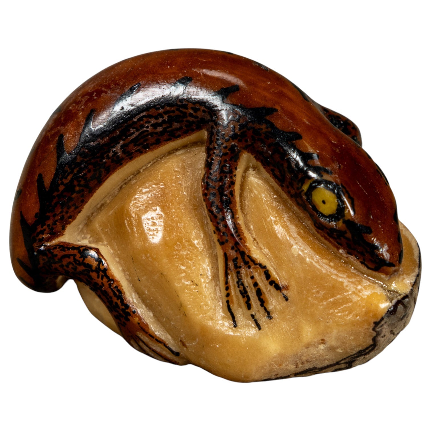 Vintage Black And Brown Gecko Lizard Tagua Carving