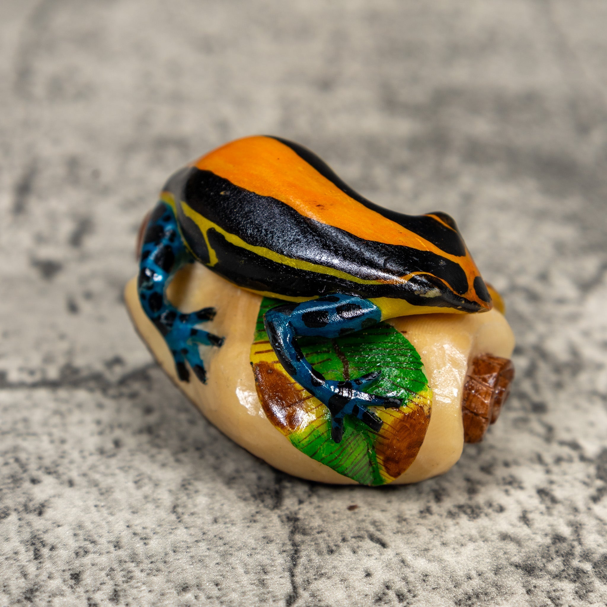 Black Orange Yellow And Blue Poison Dart Frog Tagua Carving