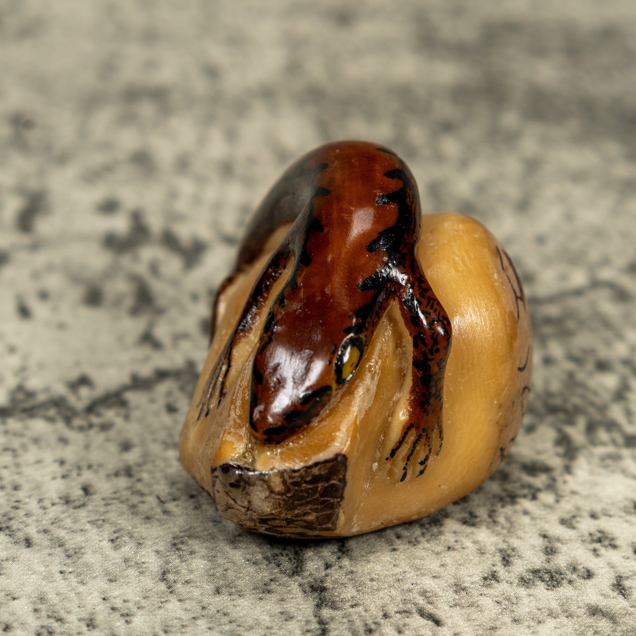 Vintage Black And Brown Gecko Lizard Tagua Carving