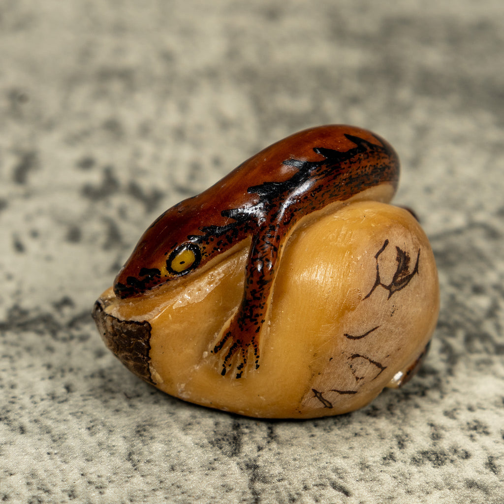 Vintage Black And Brown Gecko Lizard Tagua Carving