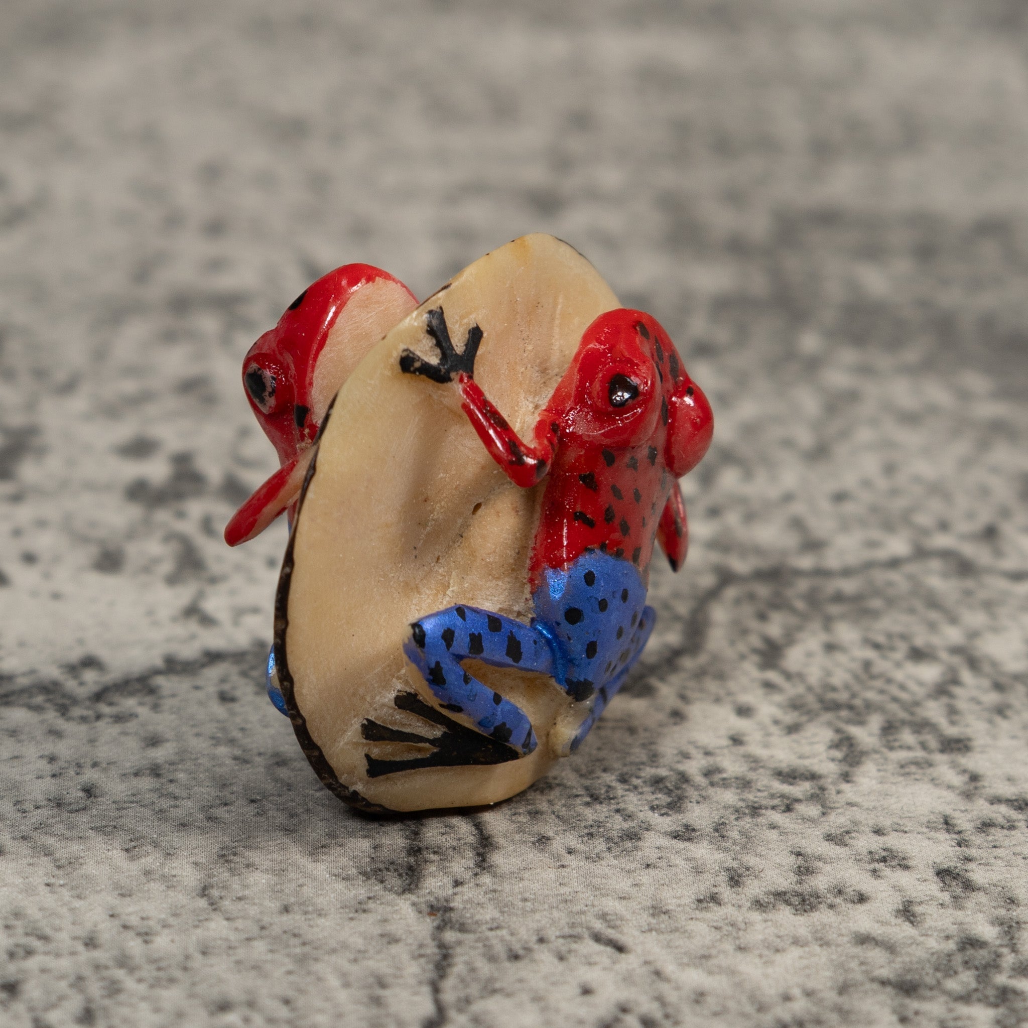 Double Red Blue And Black Poison Dart Frog Tagua Carving