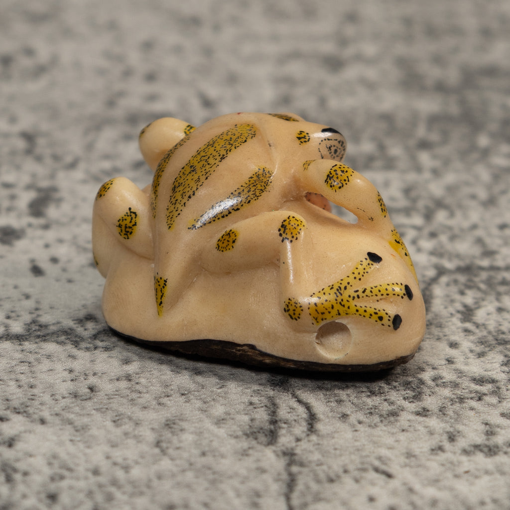 Vintage Red And Yellow Blow Throat Frog Tagua Carving